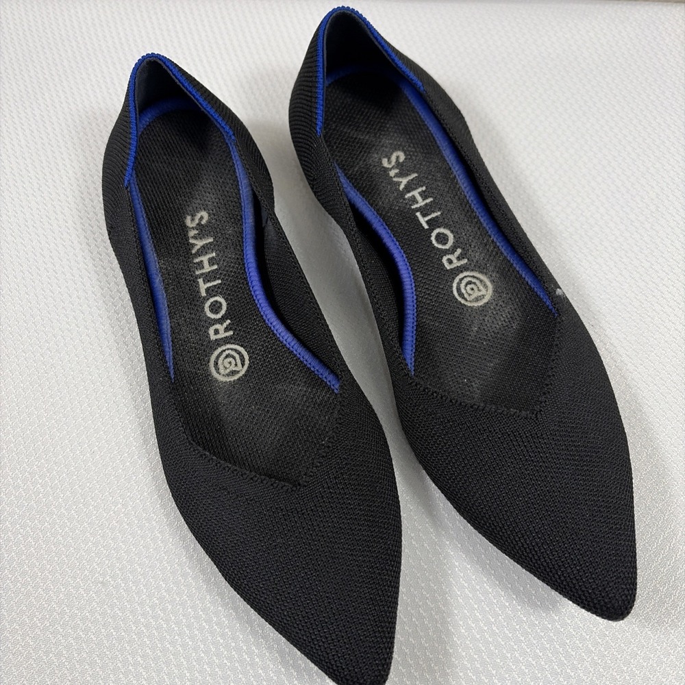 Rothy's Womens Black Pointed Toe Ballet Flats Shoes Slip On - Sz 8 - Picture 2 of 9